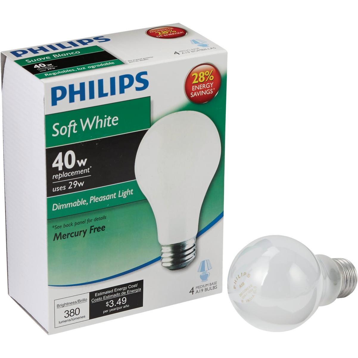 Philips EcoVantage 40W Equivalent Soft White Medium Base A19 Halogen Light Bulb (4-Pack)