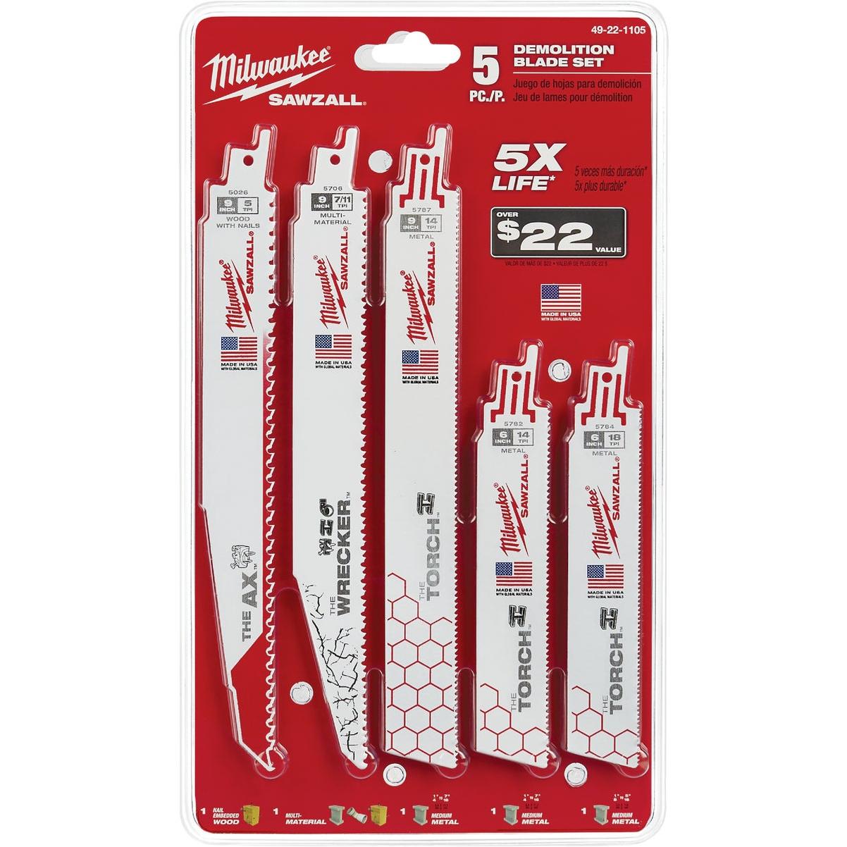 Milwaukee SAWZALL Demolition Reciprocating Saw Blade Set (5-Piece)