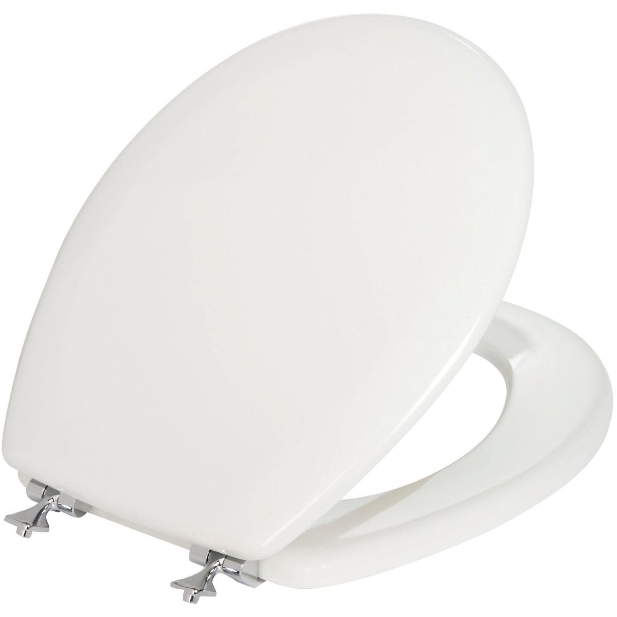 Bemis Mayfair Round Closed Front White Toilet Seat with Chrome Hinges