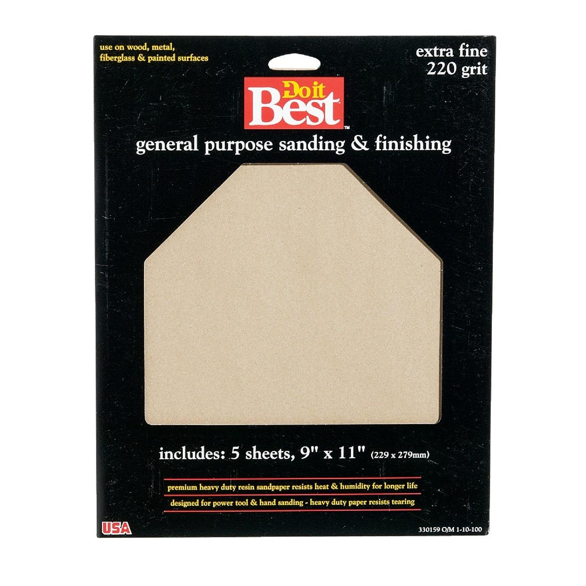 Do it Best General Purpose 9 In. x 11 In. 220 Grit Extra Fine Sandpaper (5-Pack)