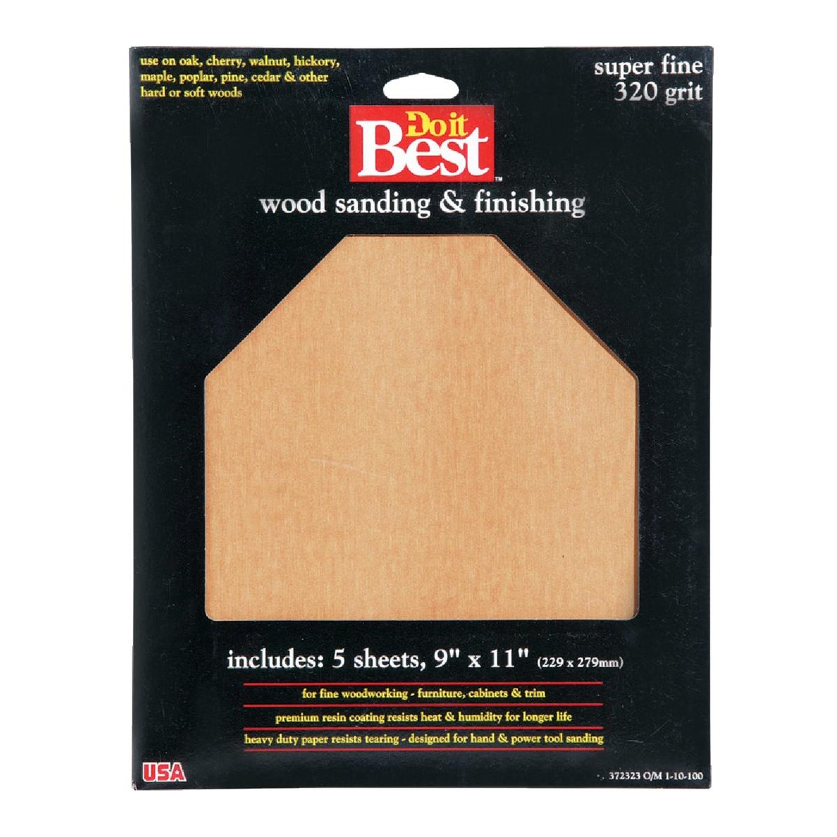 Do it Best Bare Wood 9 In. x 11 In. 320 Grit Super Fine Sandpaper (5-Pack)