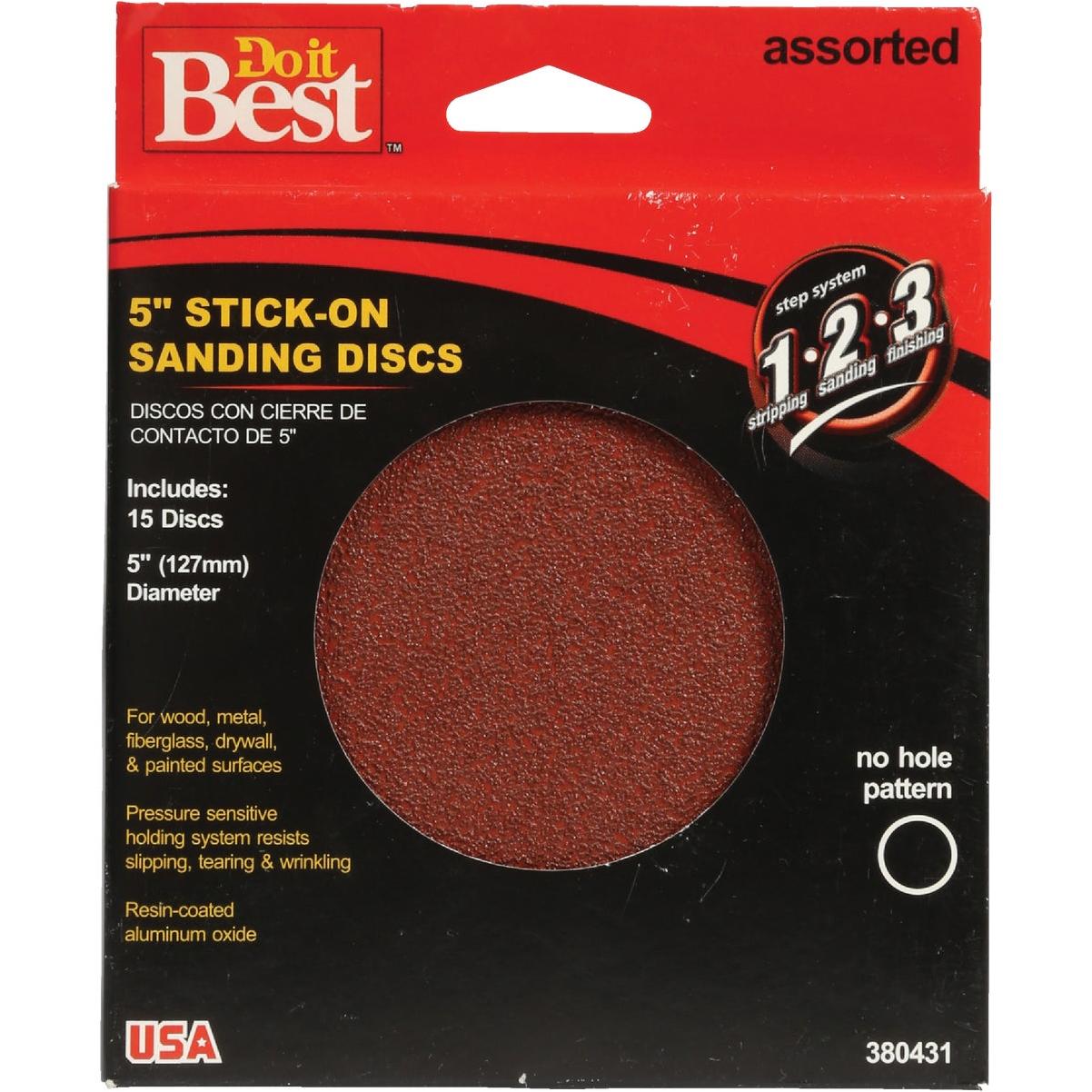 Do it Best 5 In. 150/100/60 Grit Stick-On Sanding Disc (15-Pack)