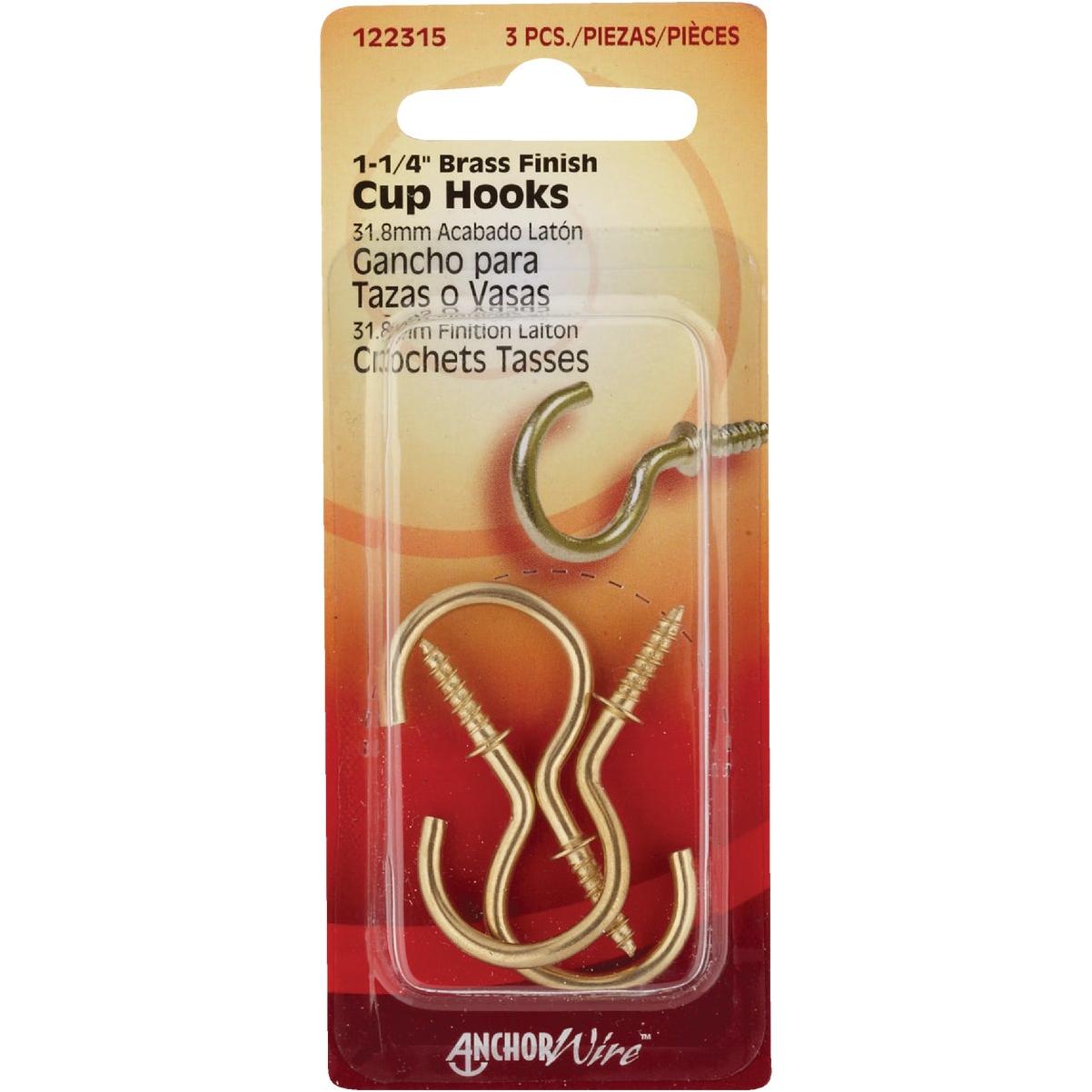 Hillman Anchor Wire 1-1/4 In. Brass Large Cup Hook (3 Count)