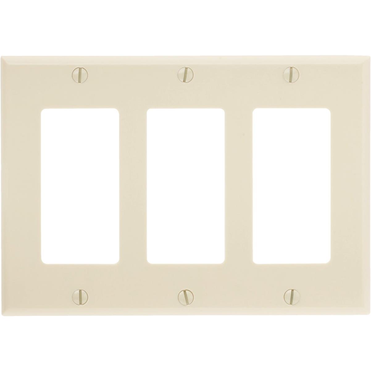 Leviton Decora 3-Gang Smooth Plastic Rocker Decorator Wall Plate, Ivory