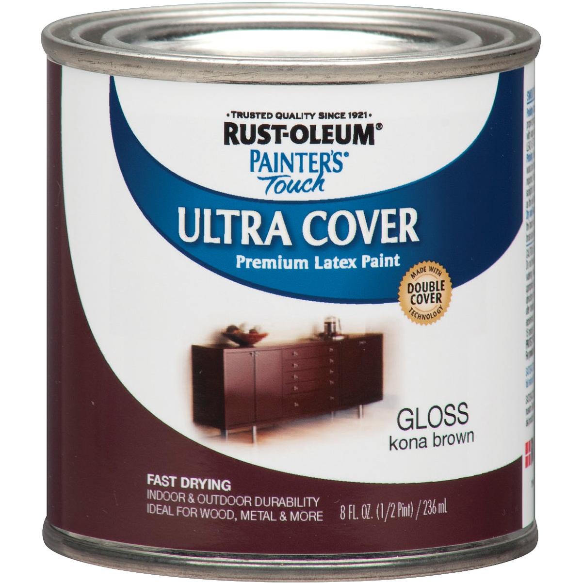 Rust-Oleum Painter's Touch 2X Ultra Cover Premium Latex Paint, Gloss Kona Brown, 1/2 Pt.