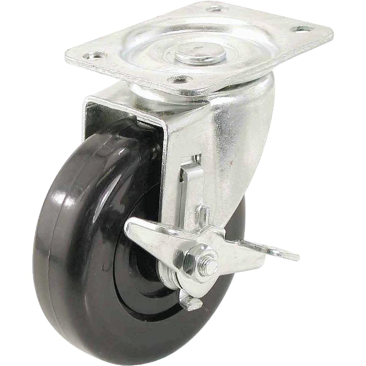 4-inch General-duty Soft Rubber Swivel Plate Caster With Brake, 200 Lb Capacity