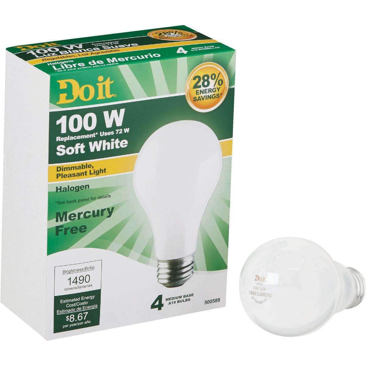 Do it 100W Equivalent Soft White Medium Base A19 Halogen Light Bulb (4-Pack)