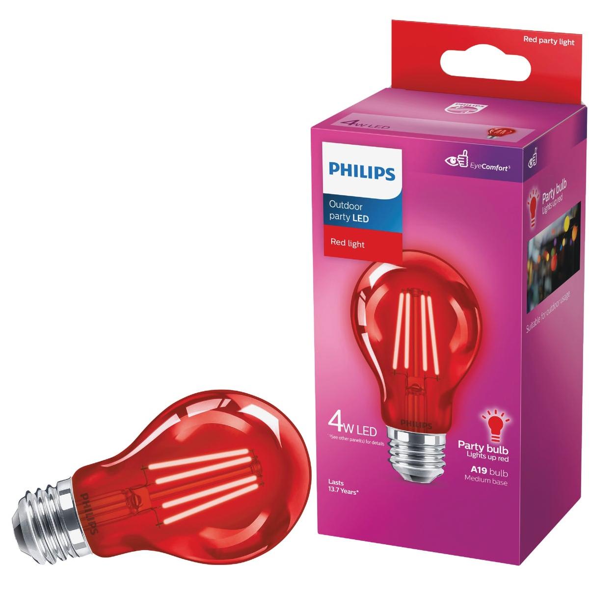 Philips Red A19 Medium 4W Indoor/Outdoor LED Decorative Party Light Bulb