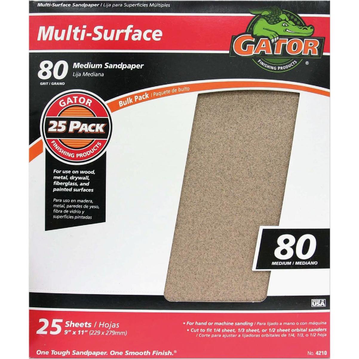 Gator Blade Multi-Surface 9 In. x 11 In. 80 Grit Medium Sandpaper (25-Pack)