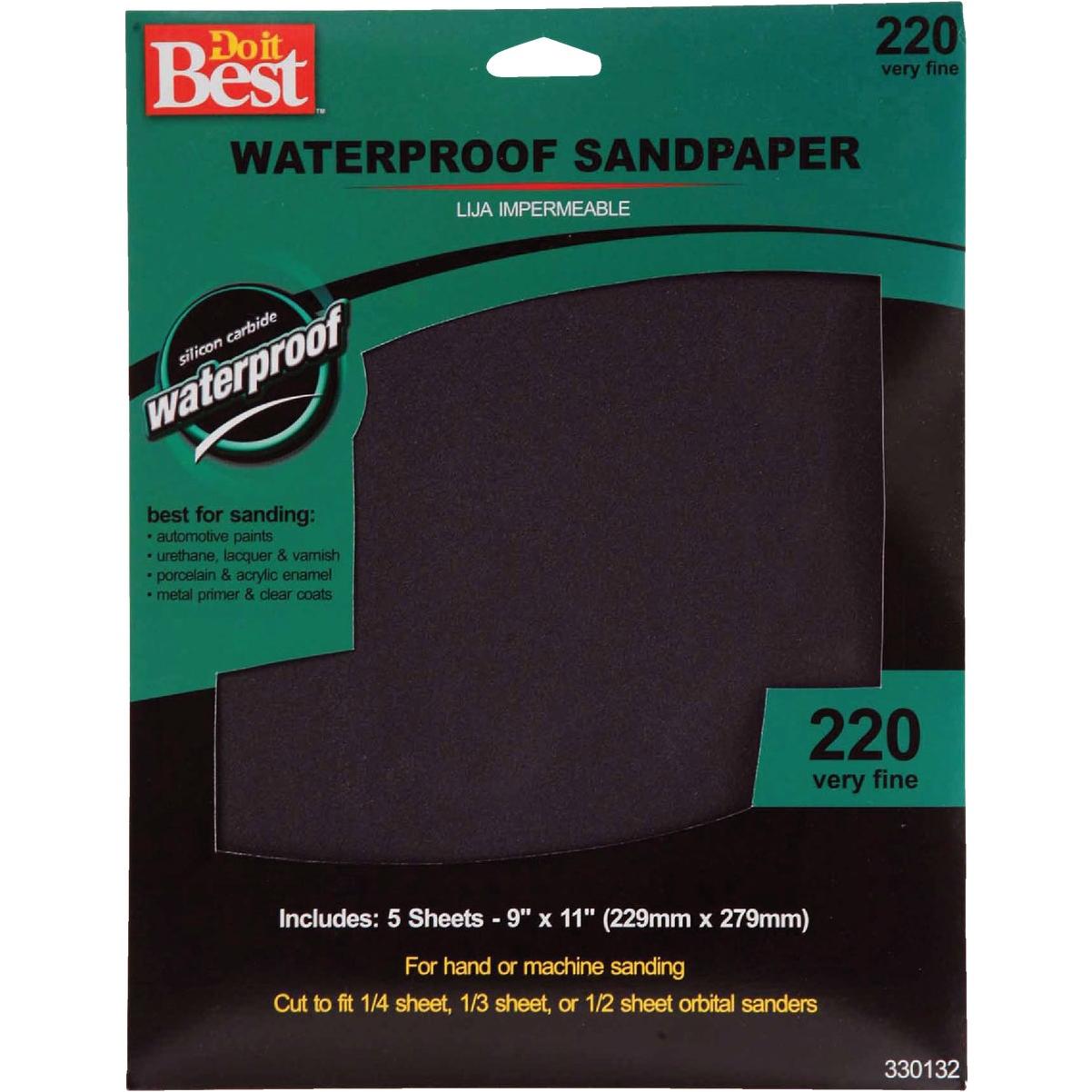 Do it Best Waterproof 9 In. x 11 In. 220 Grit Very Fine Sandpaper (5-Pack)