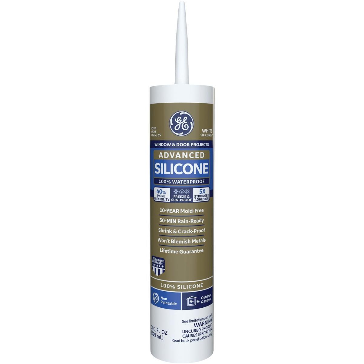GE Advanced Silicone Window & Door Sealant, White, 10.1 Oz. Tube