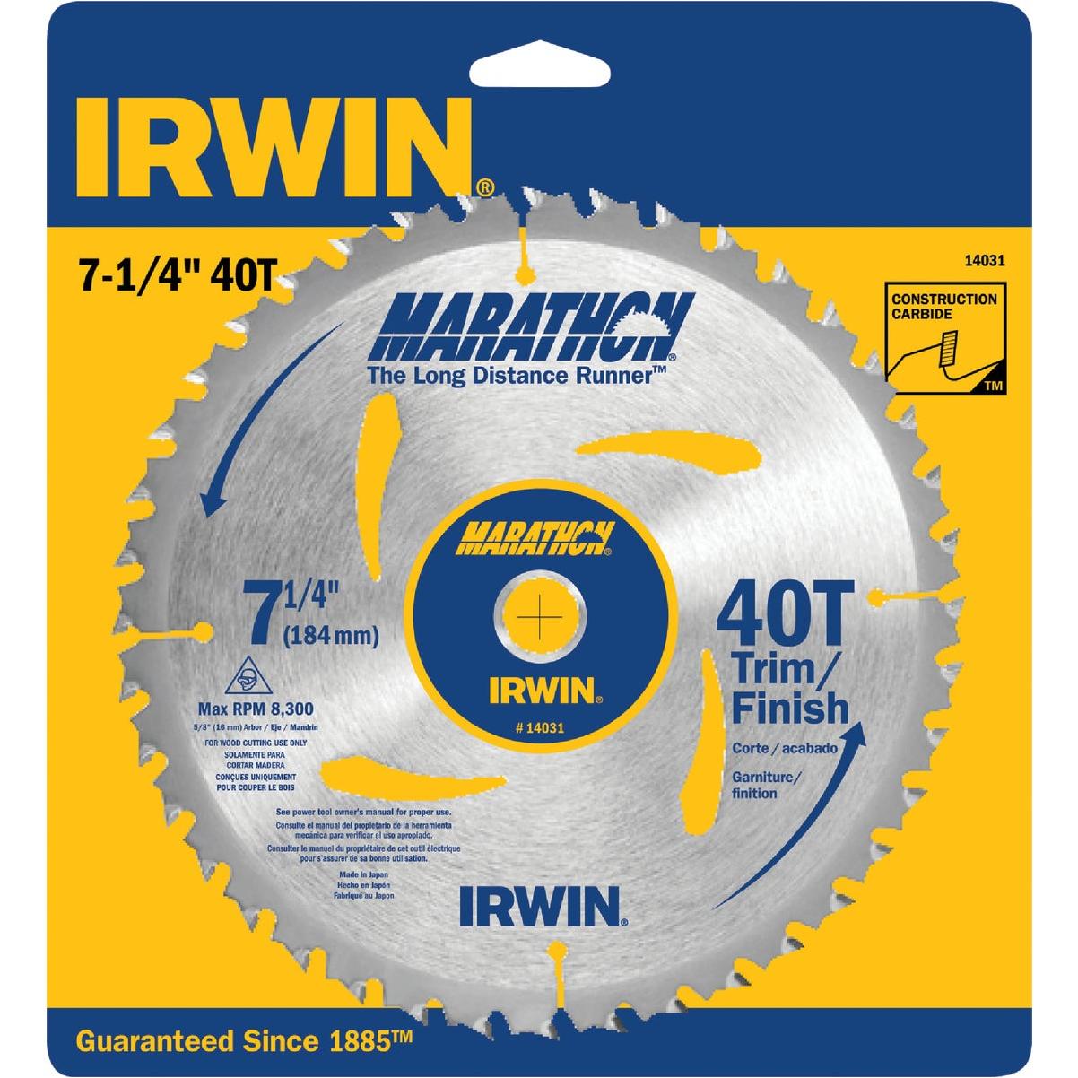 Irwin Marathon 7-1/4 In. 40-Tooth Trim/Finish Circular Saw Blade