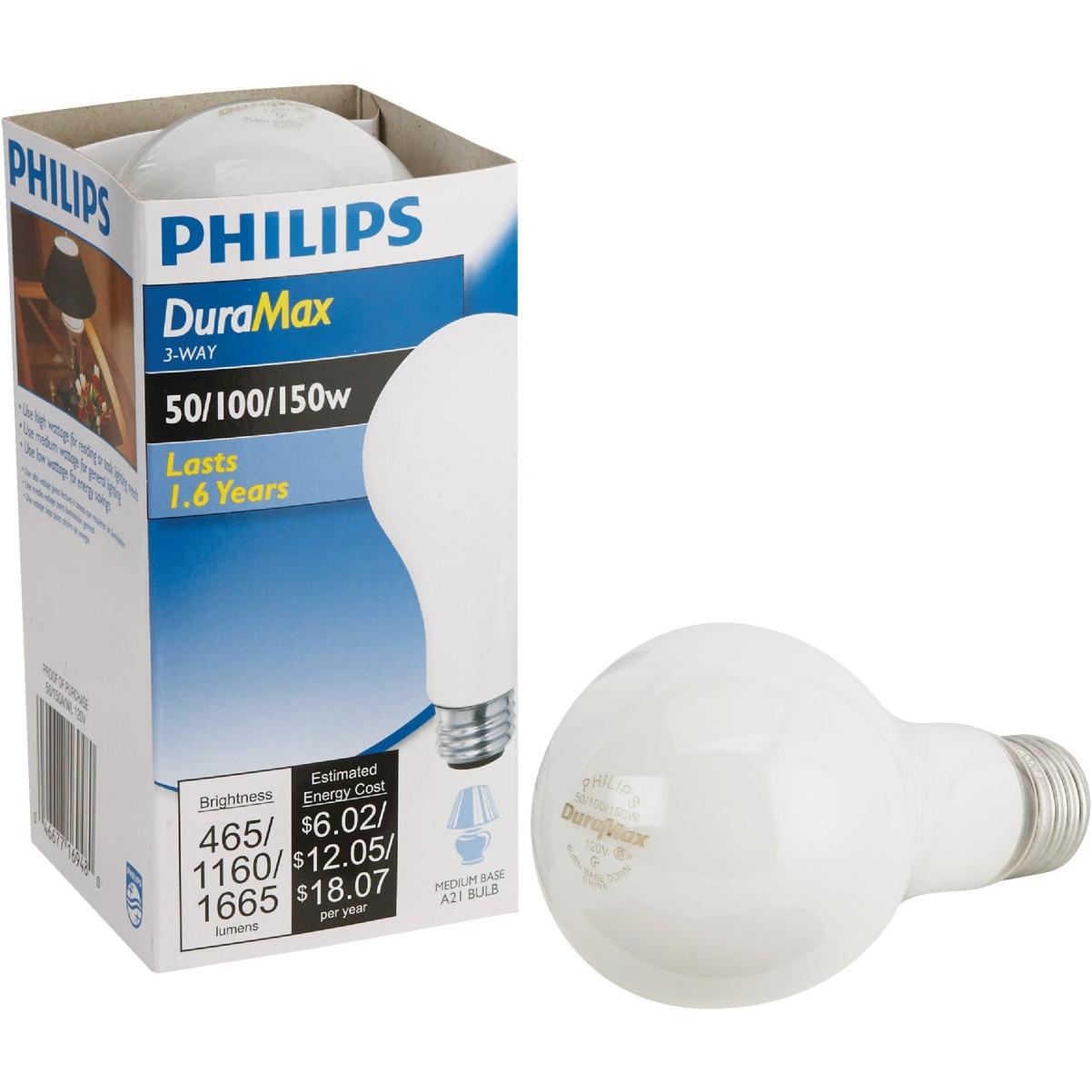 Philips Duramax 50/100/150W Frosted Soft White Medium Base A21 Incandescent 3-Way Light Bulb