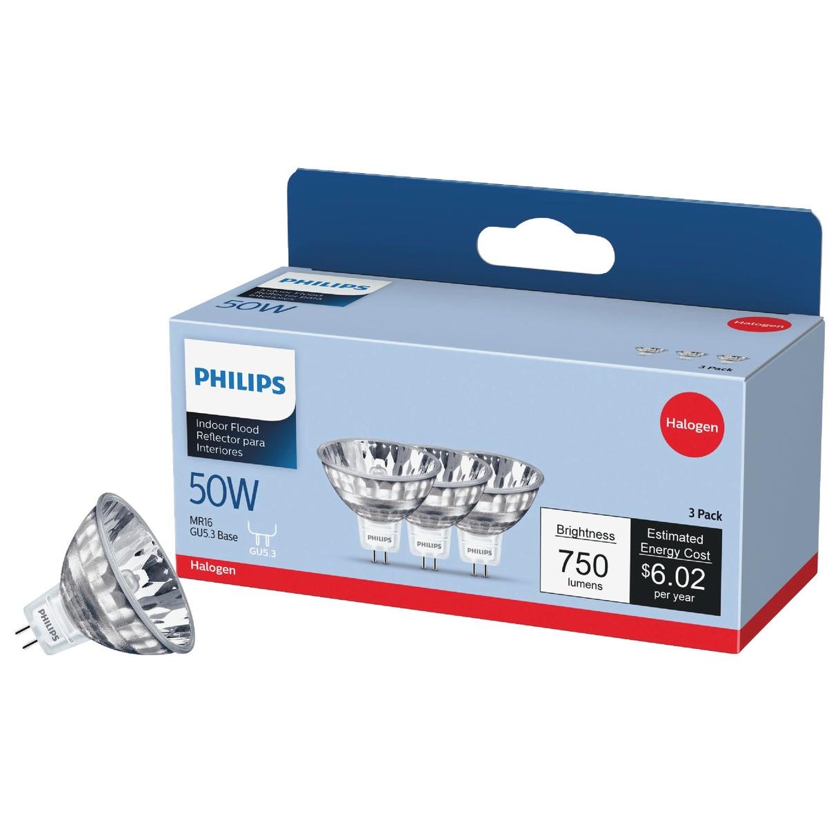 Philips 60W Equivalent Clear GU5.3 Base MR16 Halogen Floodlight Light Bulb (3-Pack)