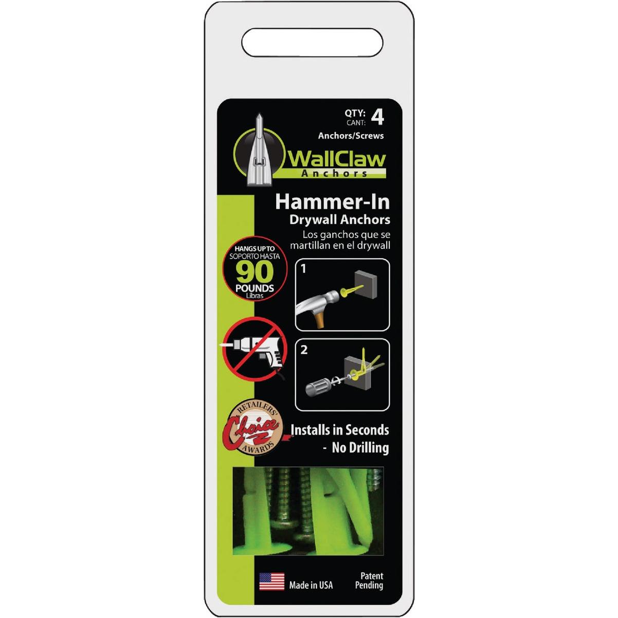 WallClaw Anchor #8 Thread x 1-1/4 In. Green Drywall Plastic Anchor (4-Count)