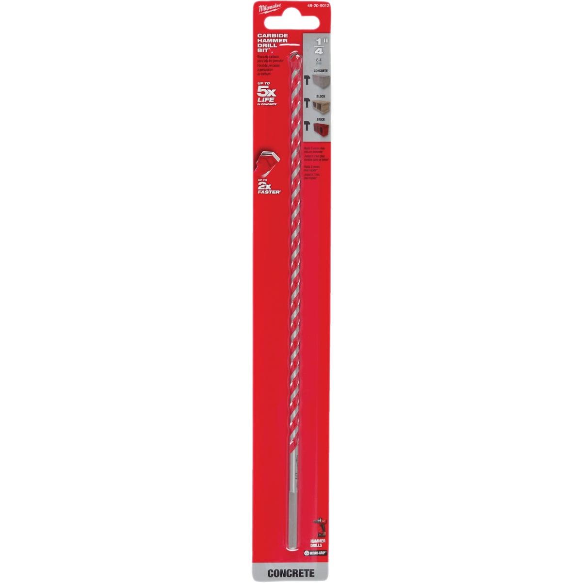 Milwaukee SHOCKWAVE 1/4 In. x 12 In. Impact Duty Masonry Carbide Hammer Drill Bit