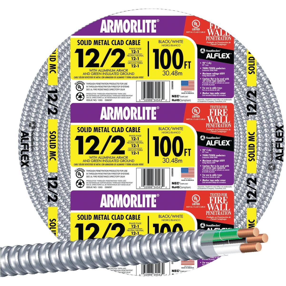 Southwire 100 Ft. 12/2 MC Armored Cable Electrical Wire