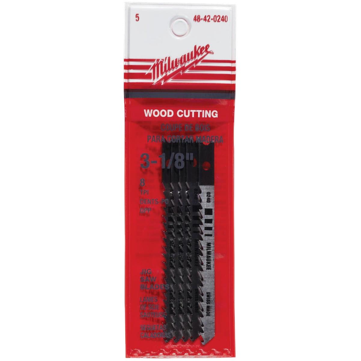 Milwaukee 3-1/8 In. x 8 TPI U-Shank HCS Jig Saw Blade for Wood (5-Pack)