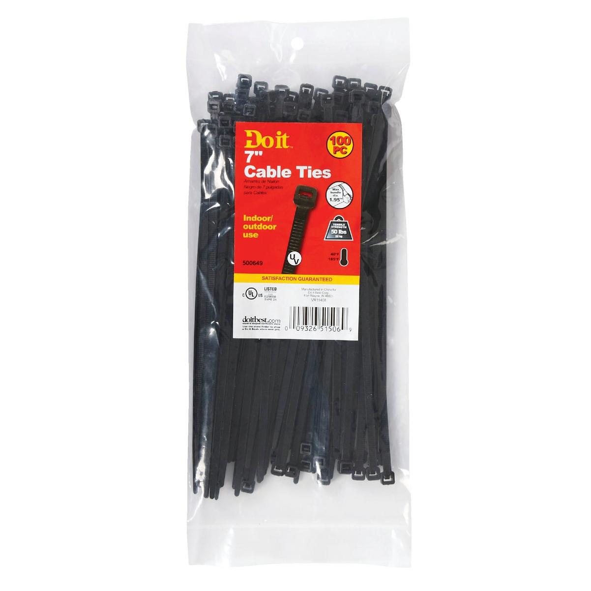 Do it Best 8 In. x 0.189 In. Black Molded Nylon Weather Resistant Cable Tie (100-Pack)