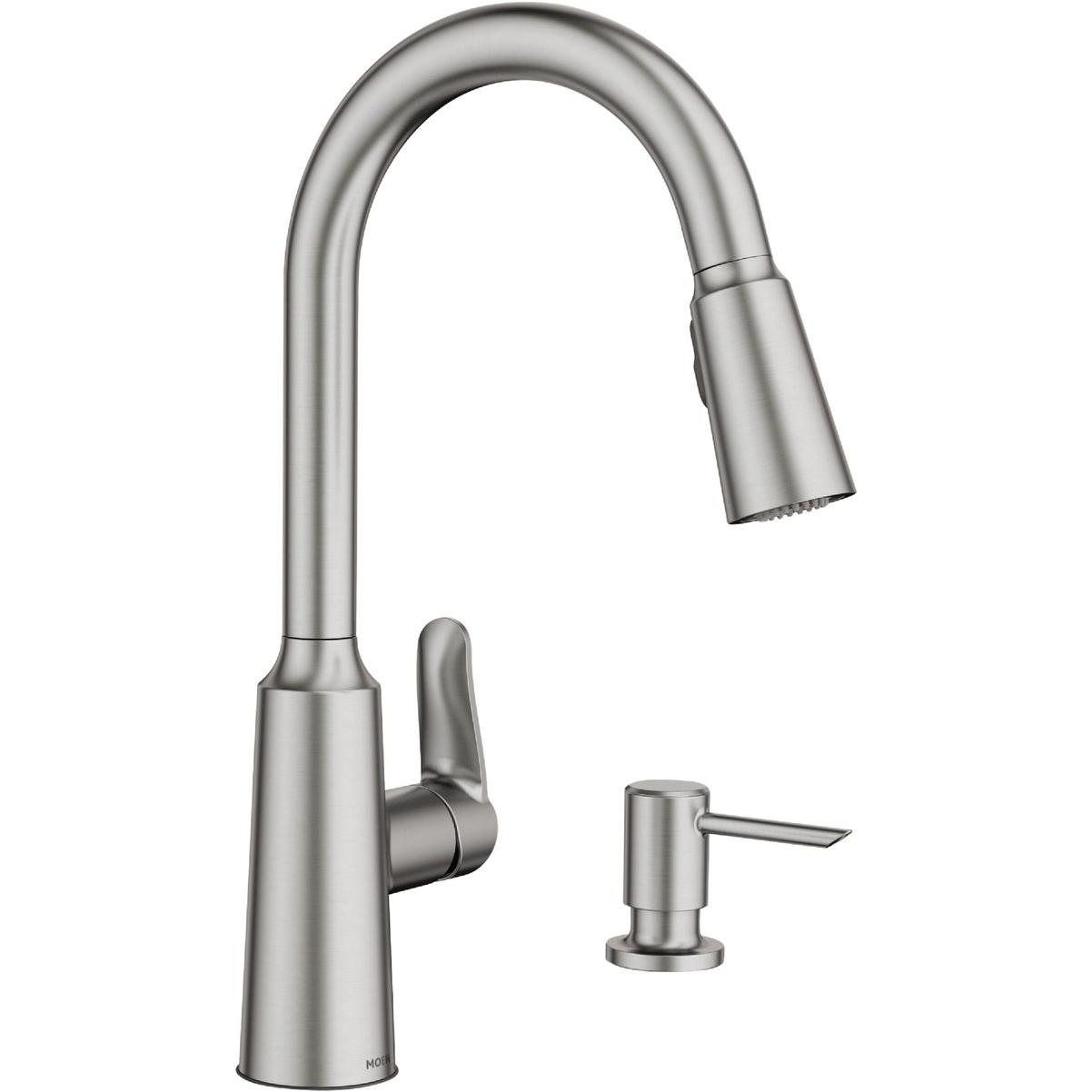 Moen Edwyn 1-Handle Pull-Down Kitchen Faucet with Soap Dispenser, Spot Resist Stainless Steel