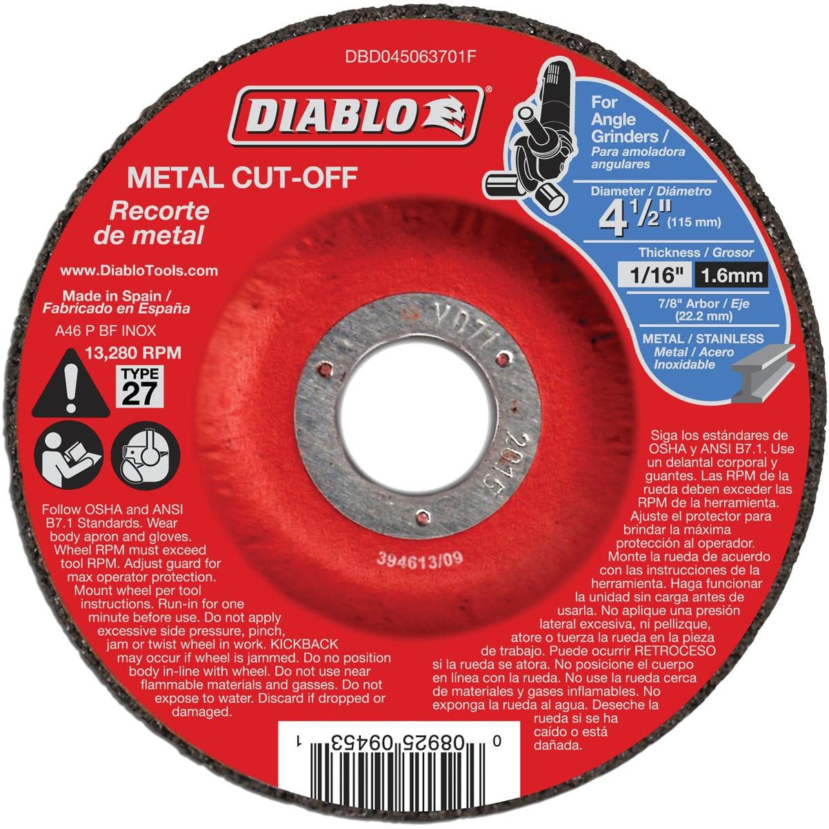 Diablo Type 27 4-1/2 In. x 1/16 In. x 7/8 In. Metal Cut-Off Wheel
