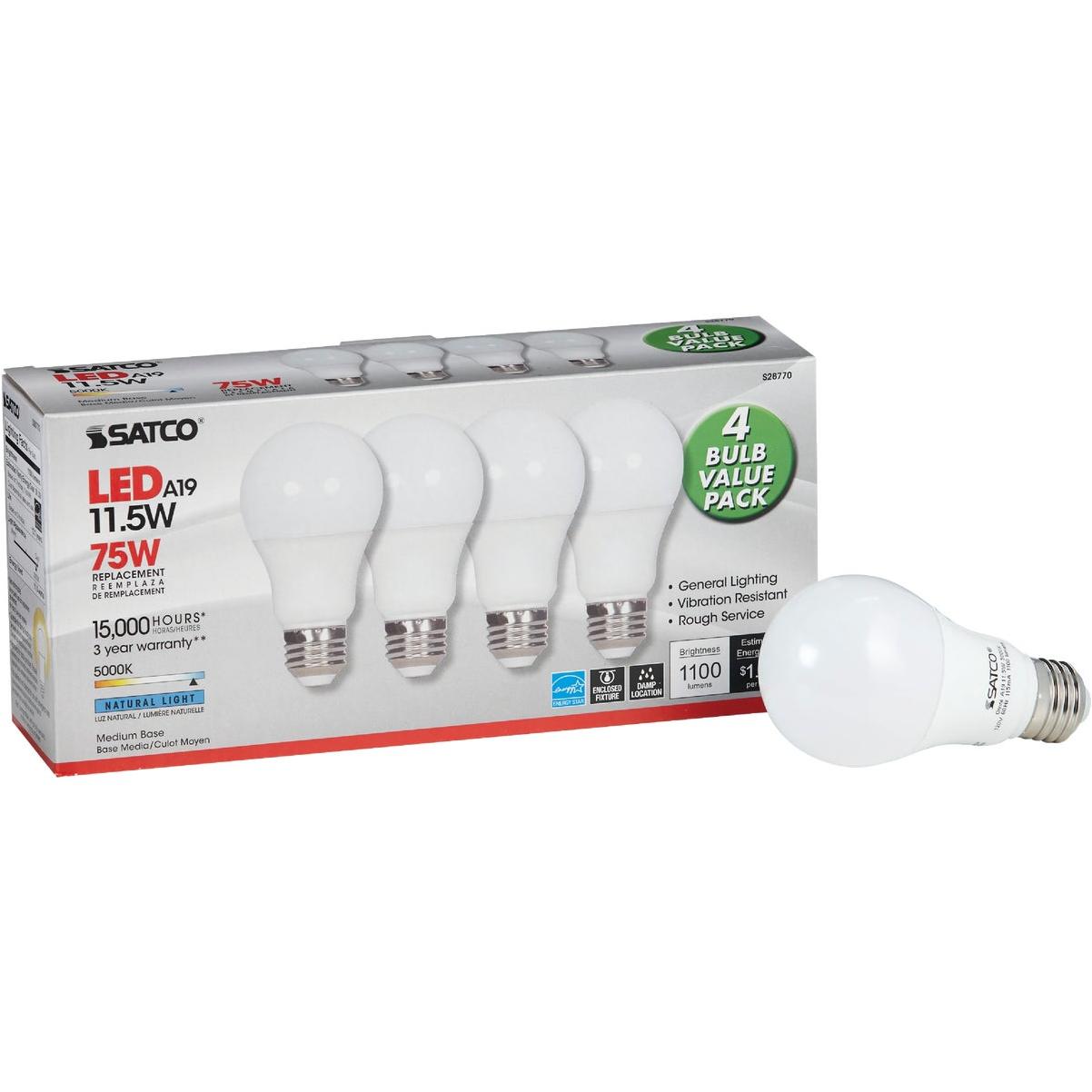 Satco 75W Equivalent Natural Light A19 Medium LED Light Bulb