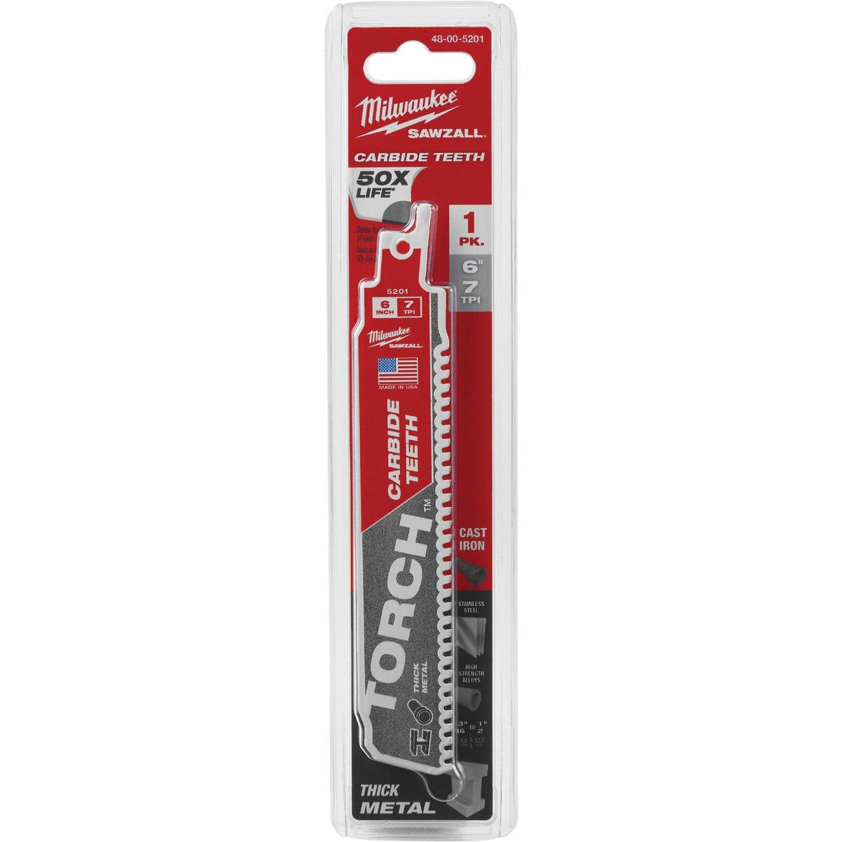 Milwaukee SAWZALL TORCH 6 In. 8 TPI Carbide Thick Metal Reciprocating Saw Blade
