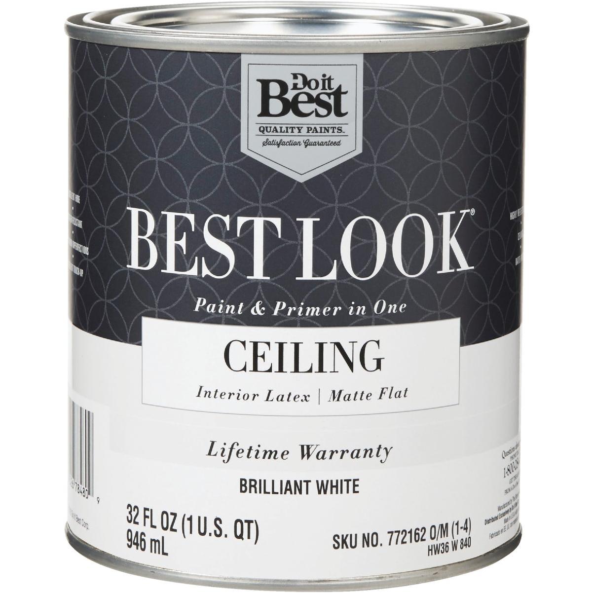 Best Look Latex Paint & Primer In One Matte Flat Ceiling Paint, Brilliant White, 1 Qt.