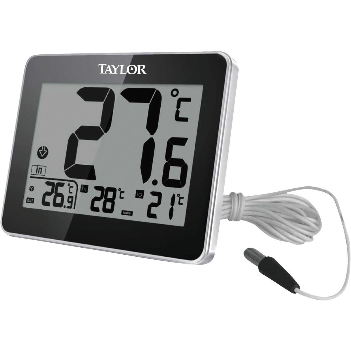 Taylor 8 In. W. x 6 In. H. Plastic Digital Indoor & Outdoor Thermometer