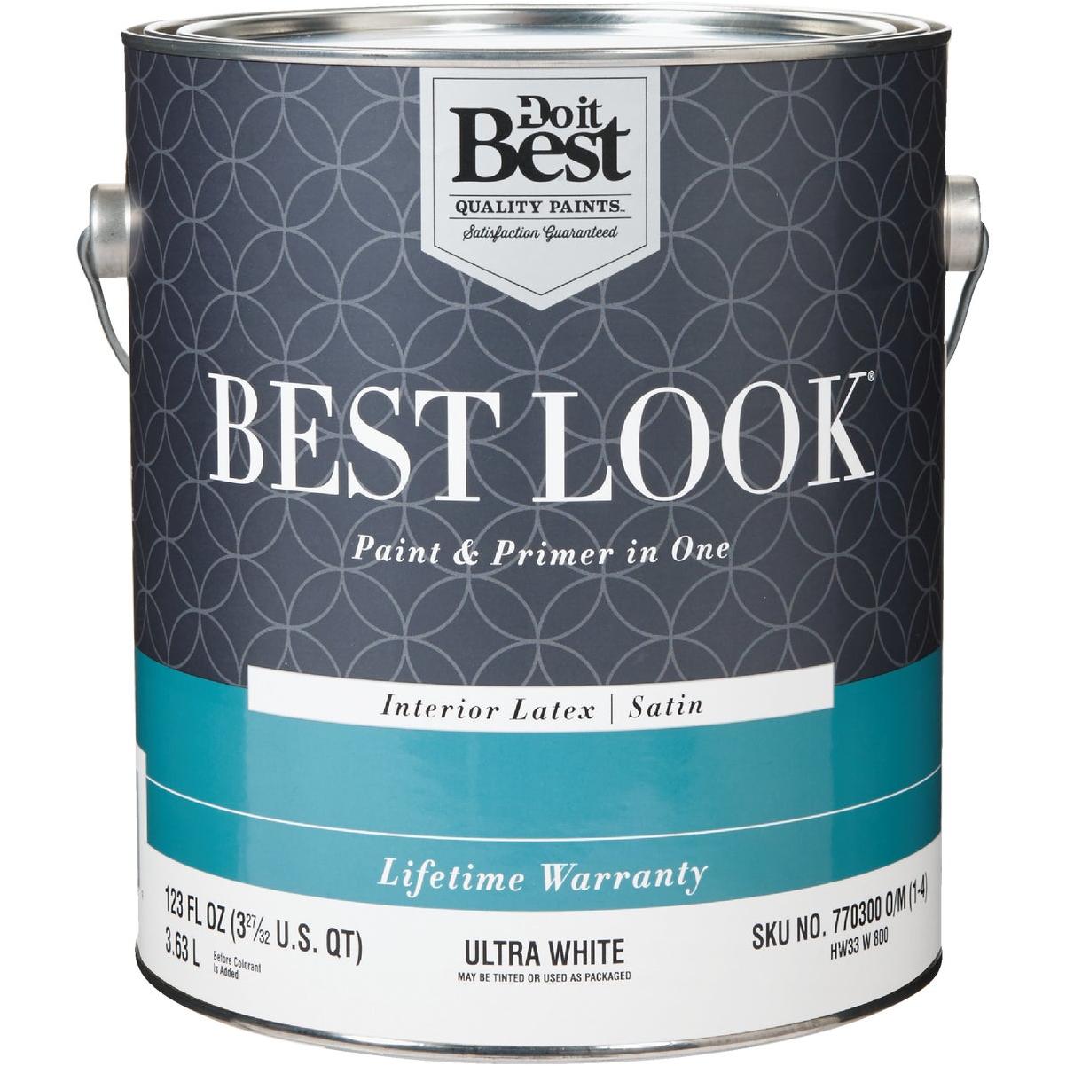Best Look Latex Premium Paint & Primer In One Satin Interior Wall Paint, Ultra White, 1 Gal.