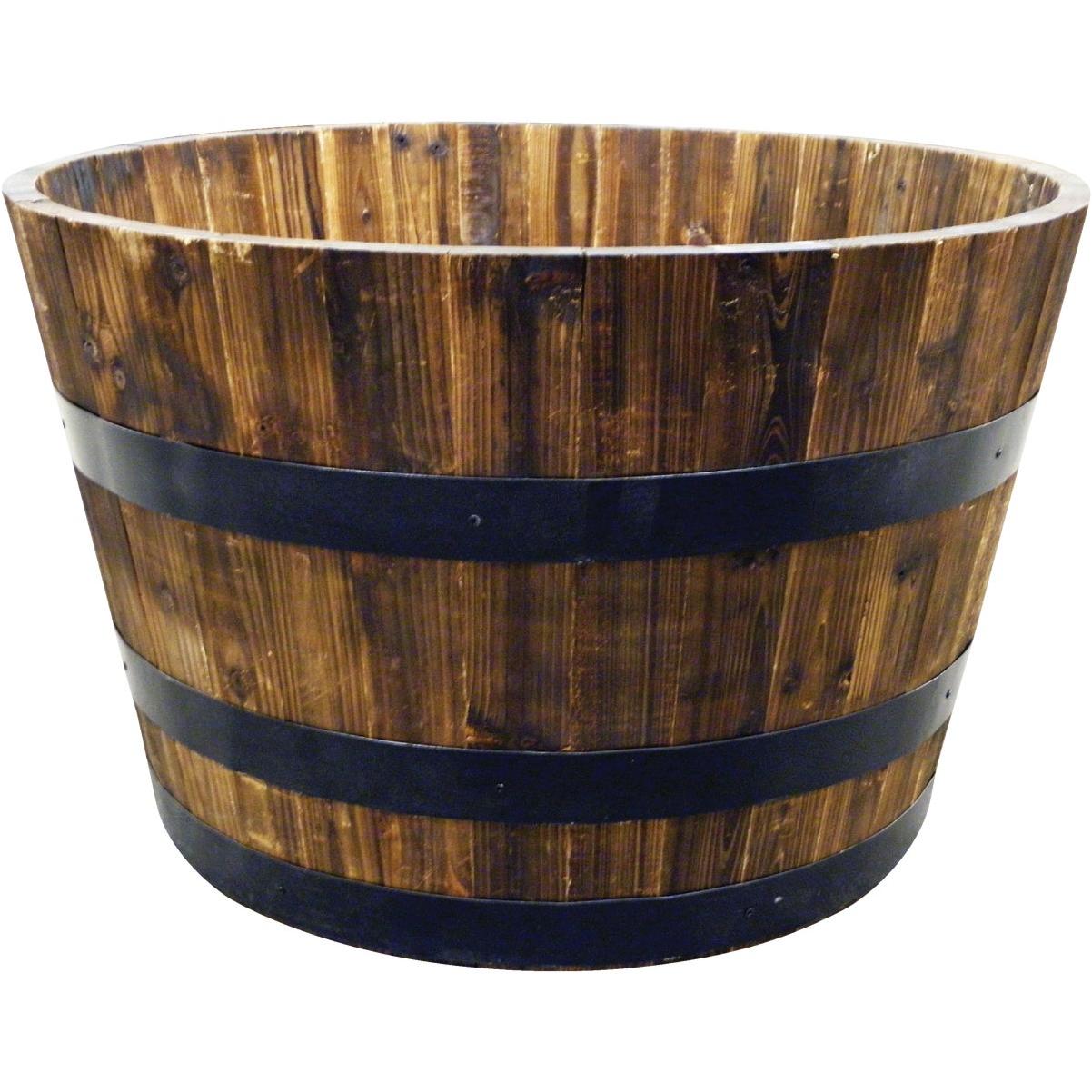Real Wood Products 25 In. Acacia Whiskey Barrel Planter