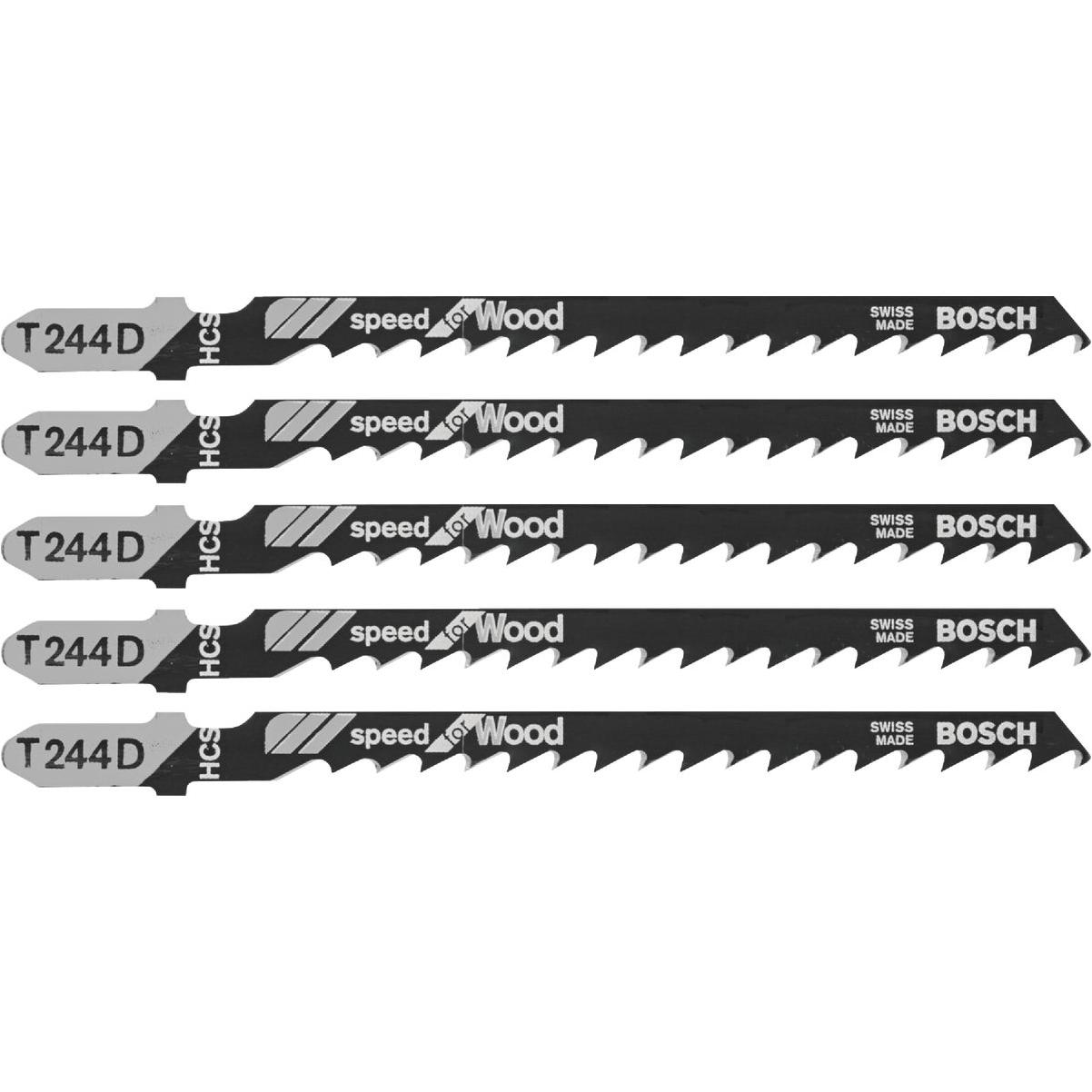 Bosch T-Shank 4 In. x 6 TPI High Carbon Steel Jig Saw Blade, Speed for Wood (5-Pack)