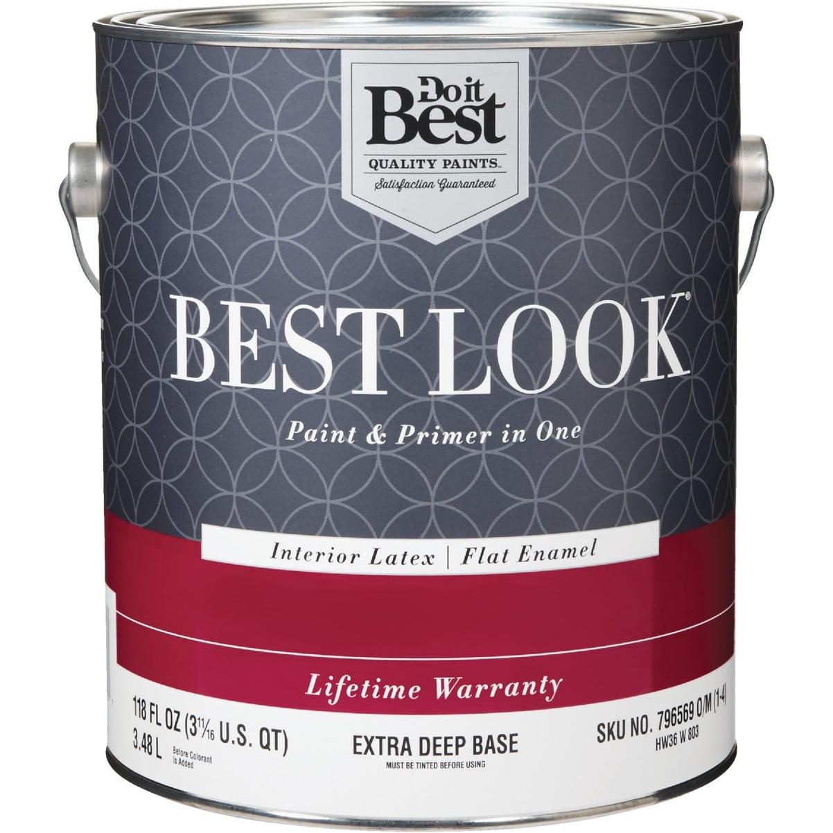 Best Look Latex Premium Paint & Primer In One Flat Enamel Interior Wall Paint, Extra Deep Base, 1 Gal.
