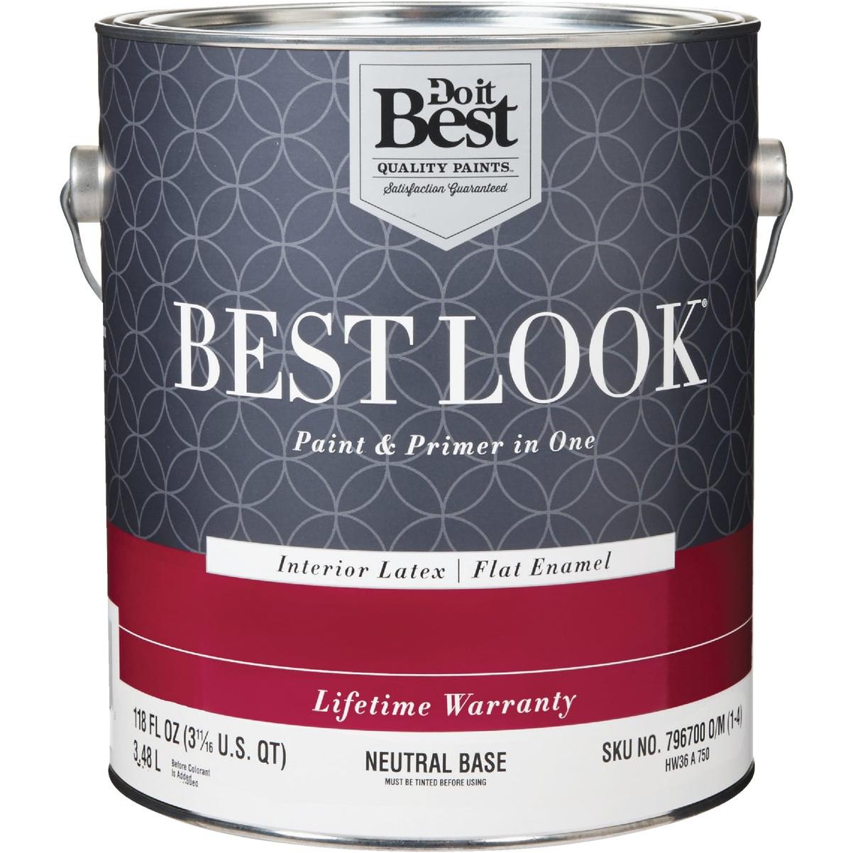 Best Look Latex Premium Paint & Primer In One Flat Enamel Interior Wall Paint, Neutral Base, 1 Gal.