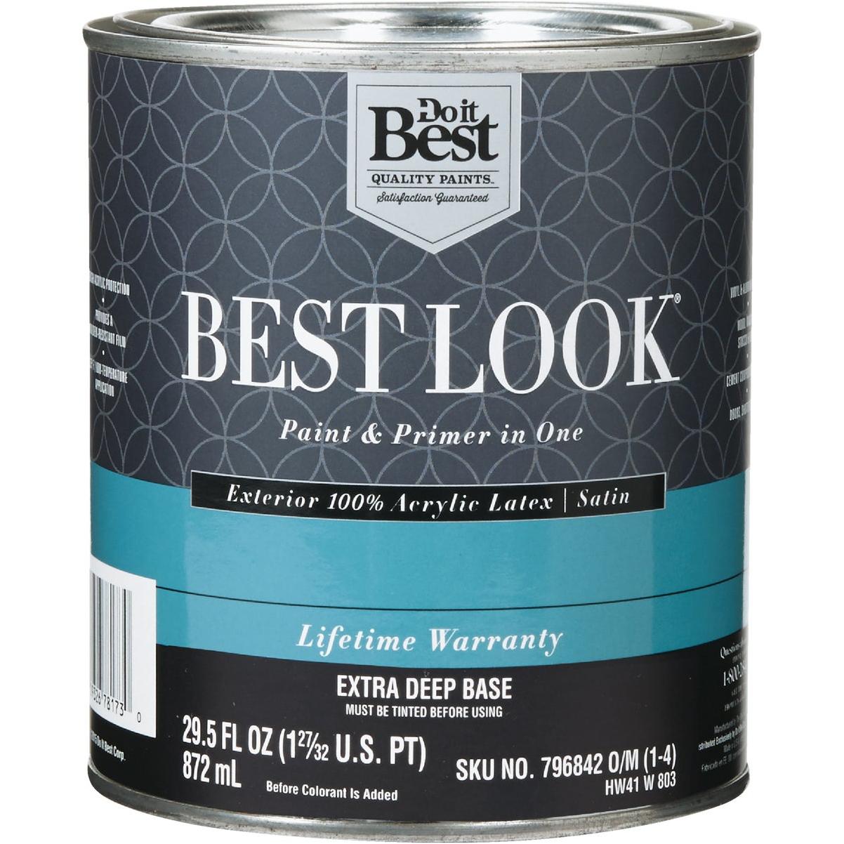 Best Look 100% Acrylic Latex Premium Paint & Primer In One Satin Exterior House Paint, Extra Deep Base, 1 Qt.
