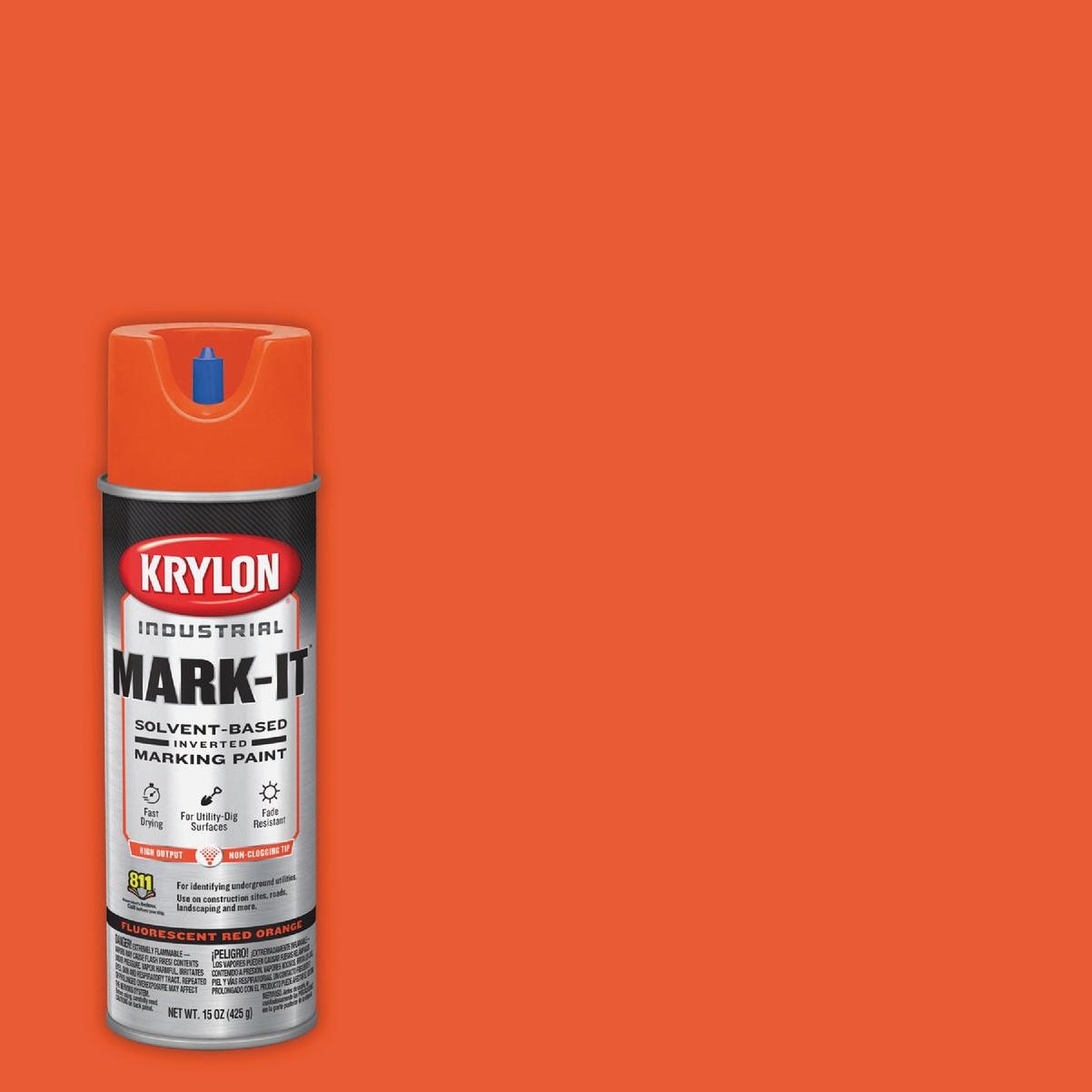 Krylon Mark-It 731008 Industrial SB Fluorescent Red Orange Inverted Marking Paint