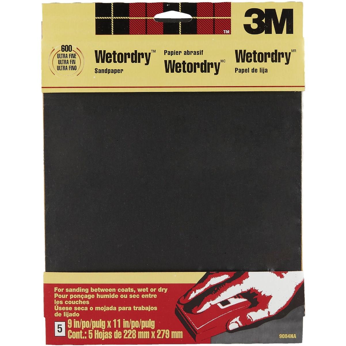 3M Wetordry 9 In. x 11 In. Ultra Fine Sandpaper, 600 Grit (5-Pack)