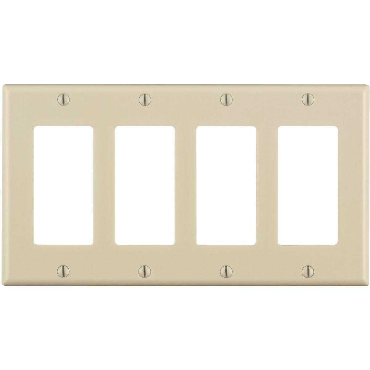 Leviton Decora 4-Gang Smooth Plastic Rocker Decorator Wall Plate, Light Almond