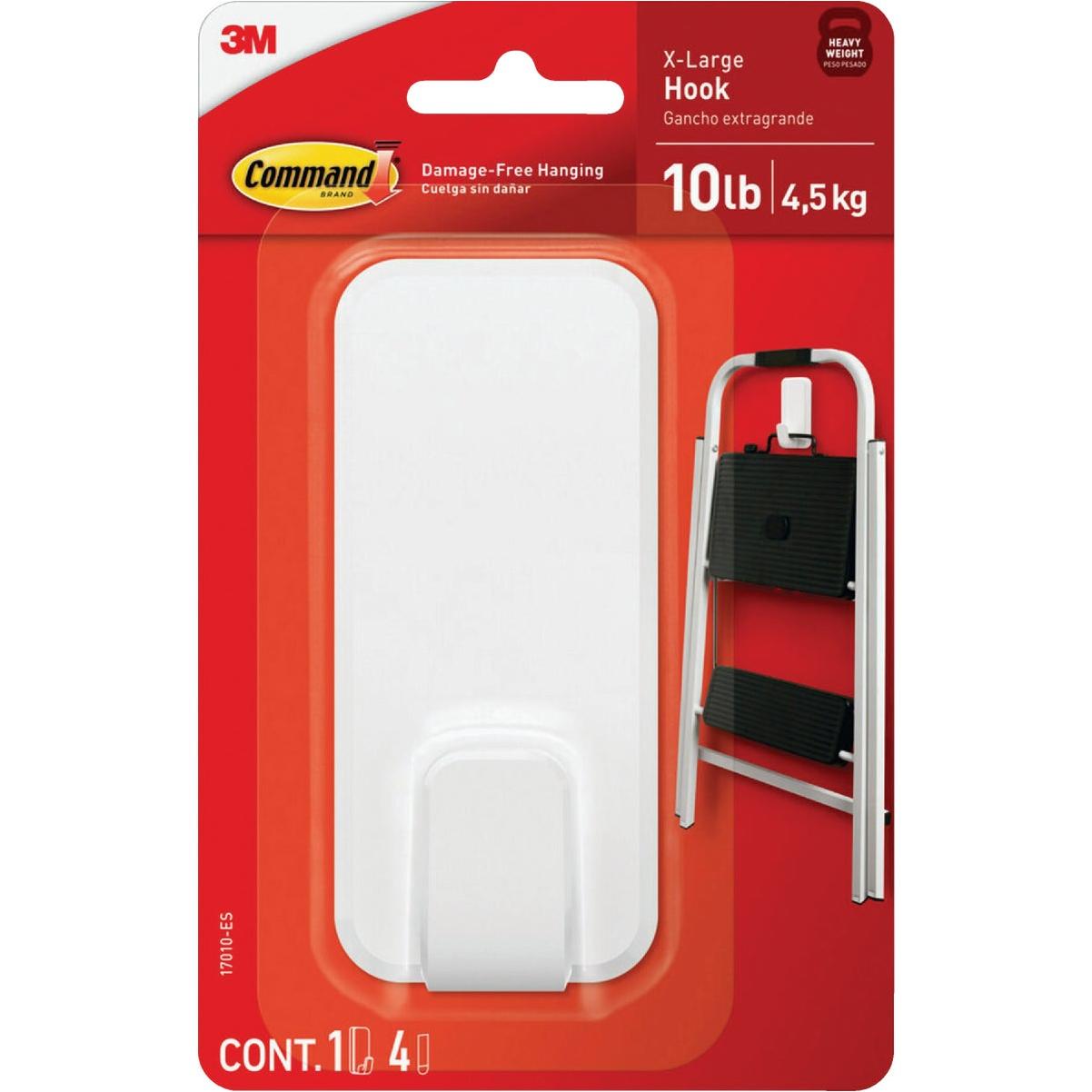 Command Extra Large 10 Lb. Adhesive Hook, White, 1 Hook, 4 Strips