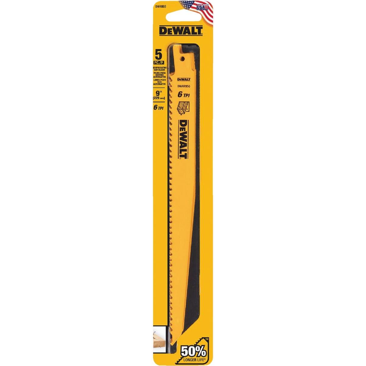 DEWALT 9 In. 6 TPI Taper Back Bi-Metal Reciprocating Saw Blade (5-Pack)