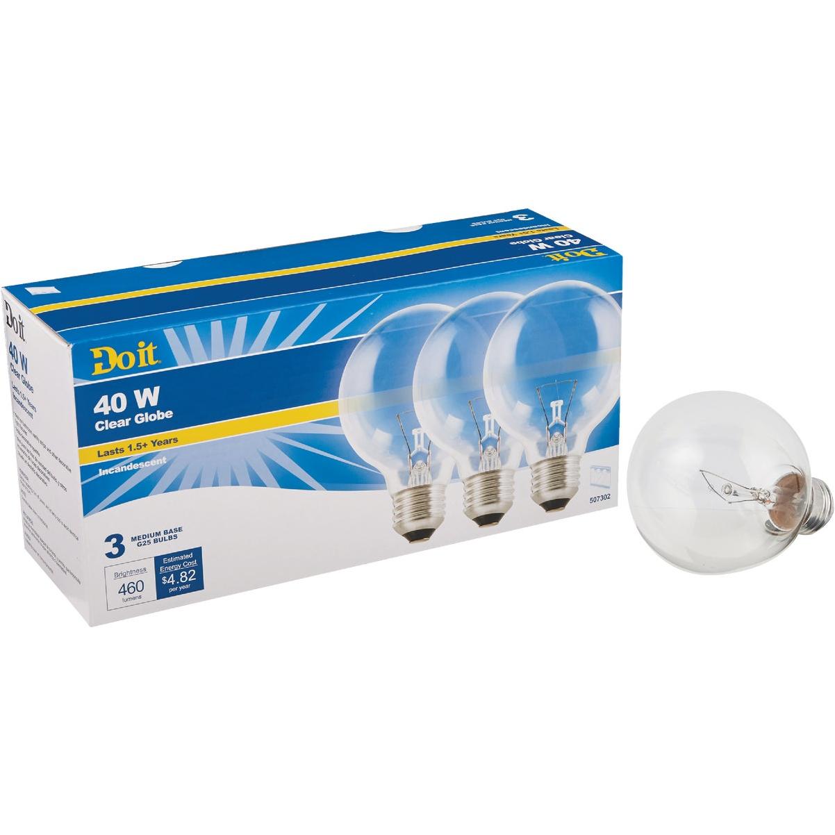 Do it 40W Clear Medium Base G25 Incandescent Globe Light Bulb (3-Pack)
