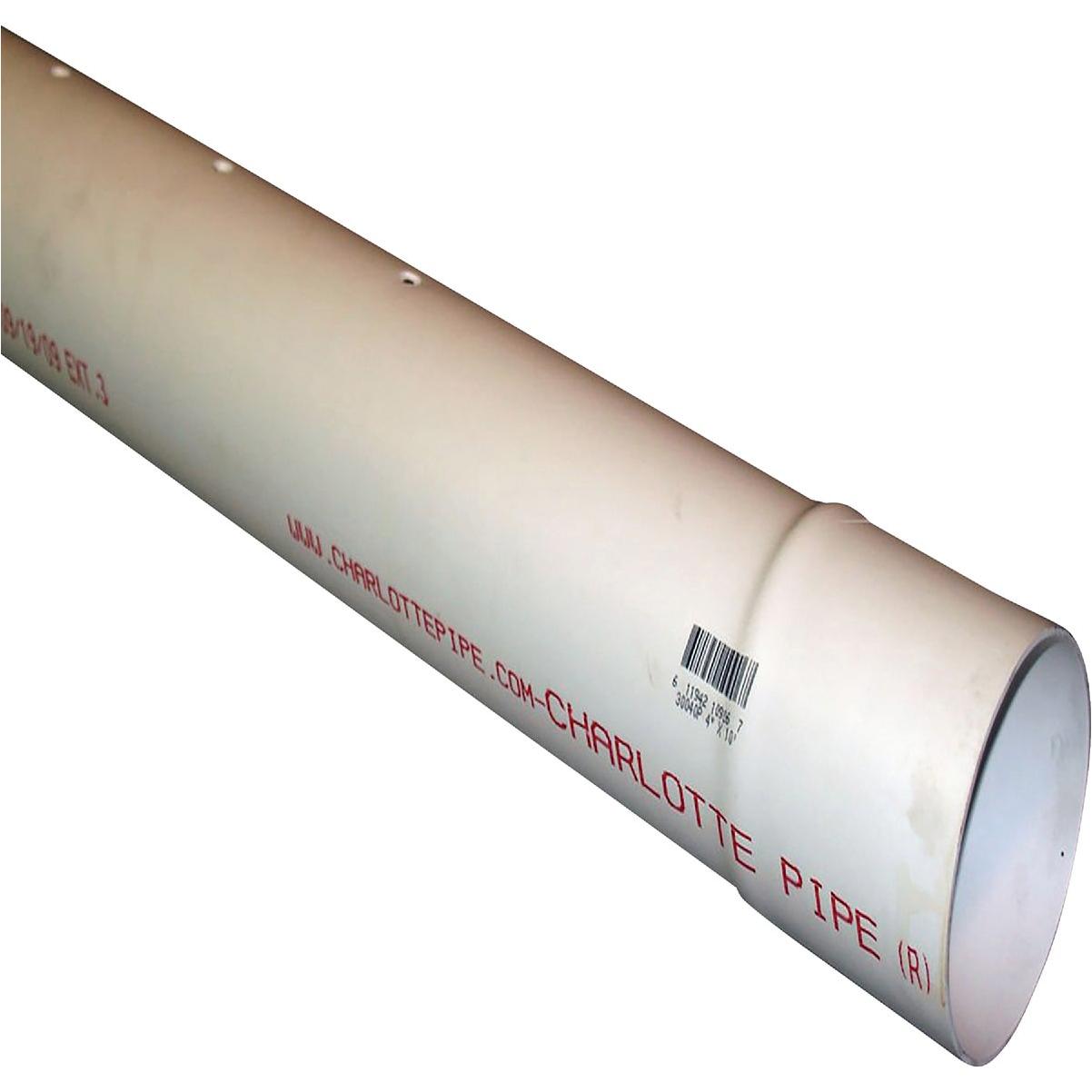 Charlotte Pipe 4 In. x 10 In. Perforated PVC Drain and Sewer Pipe, Belled End (2-Row)