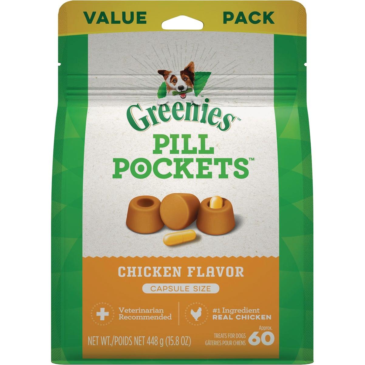 Greenies Capsule Pill Pockets Chicken Flavor Chewy Dog Treat (60-Pack)