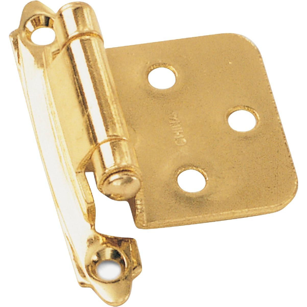 Laurey Polished Brass Self-Closing Overlay Hinge with Wood Screws
