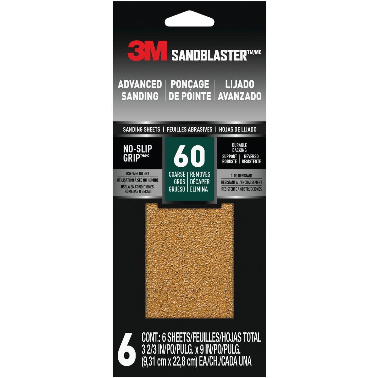 3M Pro Grade Precision 3-2/3 In. x 9 In. 80 Grit 1/3 Sheet Sandpaper with No-Slip Grip Backing (6-Pack)