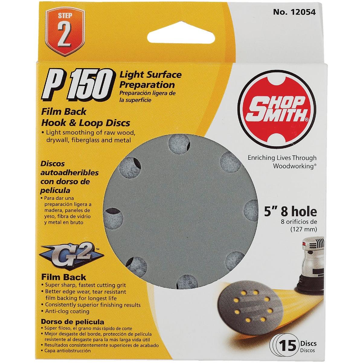 Gator Blade 5 In. 150-Grit 8-Hole Pattern Vented Sanding Disc with Hook & Loop Backing (15-Pack)