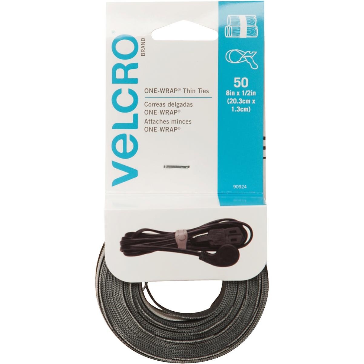 VELCRO Brand One-Wrap 1/2 In. x 8 In. Black Hook & Loop Tie (50-Count)