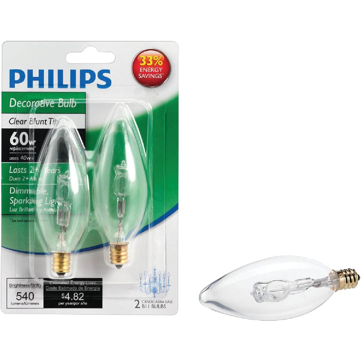 Philips 60W Equivalent Clear Candelabra Base B11 Halogen Decorative Light Bulb (2-Pack)