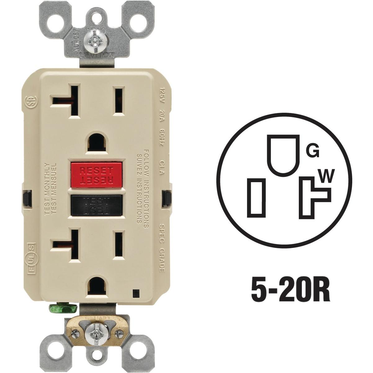 Leviton SmartlockPro Self-Test 20A Ivory Commercial Grade 5-20R GFCI Outlet