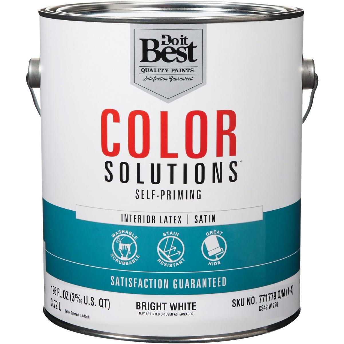 Do it Best Color Solutions Latex Self-Priming Satin Interior Wall Paint, Bright White, 1 Gal.